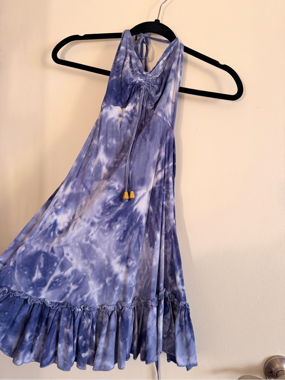 Boho Blue Tie-Dye Halter Ruffle Dress